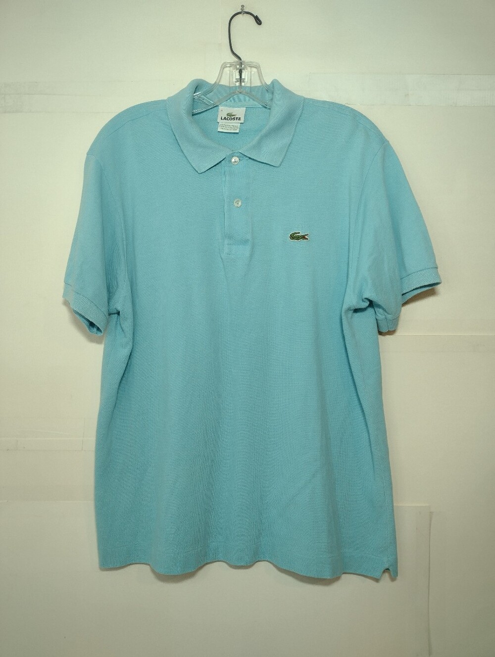 Lacoste Men's Polo Shirt in Light Blue with Green Crocodile Logo Vintage